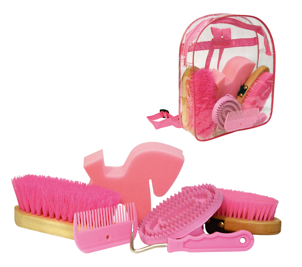 Poetsset van 7 items in Rugtas roze 