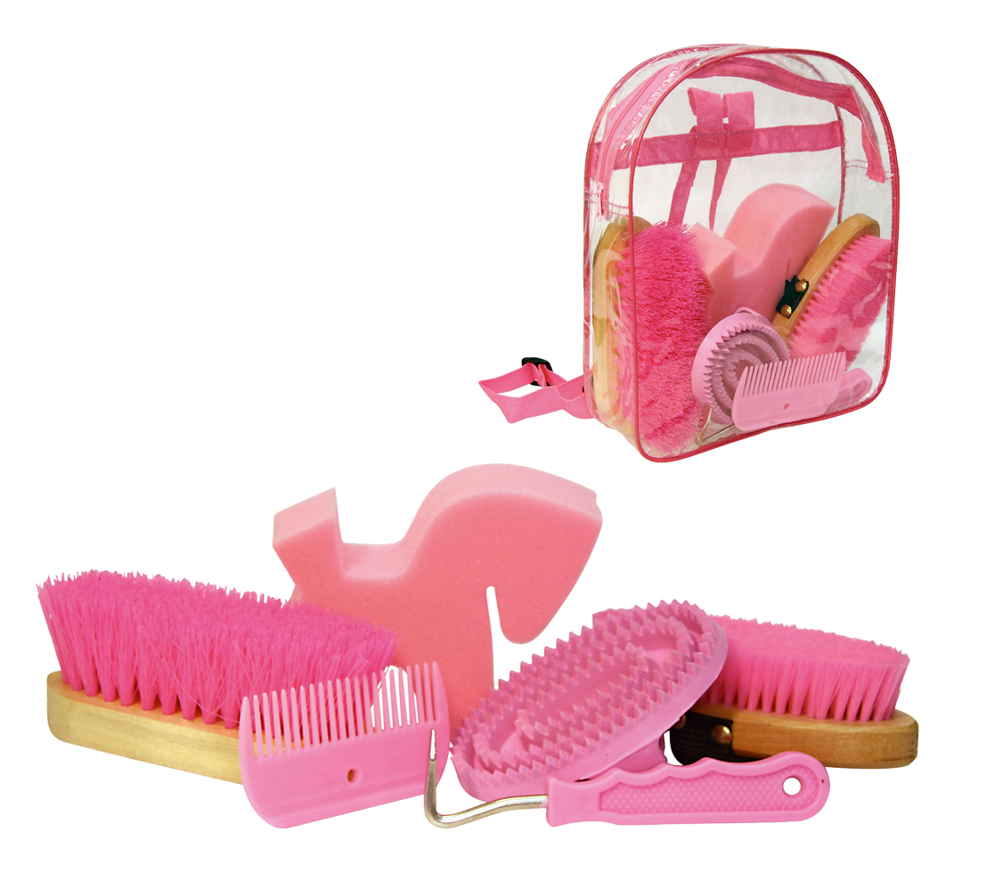 Poetsset van 7 items in Rugtas roze 