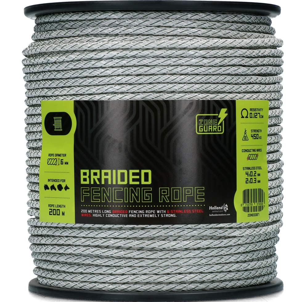 ZoneGuard 6 mm gevlochten afrasteringskoord wit groen 200 m 